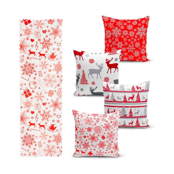 Set di 4 federe natalizie e runner da tavola Fiocco di neve rosso - Minimalist Cushion Covers