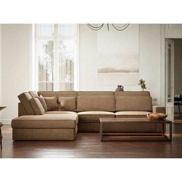 Divano angolare marrone chiaro (con penisola a sinistra/a L) con rivestimento in ciniglia Kirou – Maison de Rêve-image-4