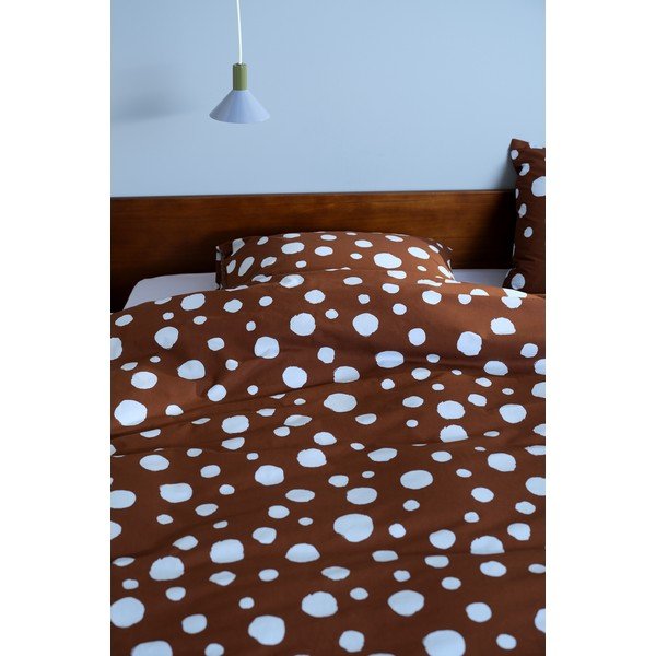 Set copripiumino e federa azzurro/marrone in cotone per letto matrimoniale/per letto esteso 200x220 cm Rigmor Dot – Jotex-image-1
