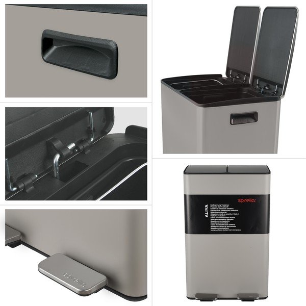 Cestino per la spazzatura grigio tortora in acciaio per raccolta differenziata/con pedale 2x30 l   Aliya – Spirella-image-4