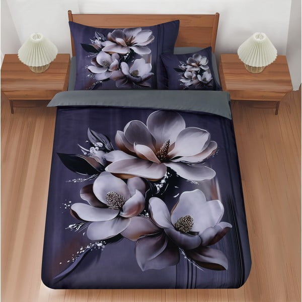 Set copripiumino e federa viola scuro per letto singolo 3 pezzi 140x200 cm Magical Magnolias – My House
