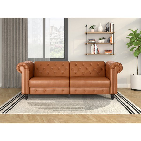 Divano letto in similpelle marrone cognac 236 cm Felix - Støraa-image-4