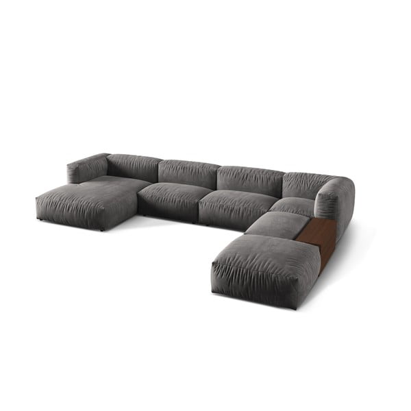 Divano angolare componibile grigio (con penisola a destra/a U) con rivestimento in velluto Martina – Micadoni -image-1