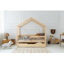 Letto da bambini a forma di casa/estraibile di colore naturale in pino massiccio con contenitore con rete inclusa 120x200 cm RMW – Adeko