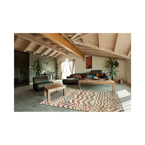 Tappeto in viscosa beige e vino Belga Zig Zag, 70 x 220 cm - Universal-image-2