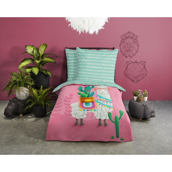 Set copripiumino e federa da bambini rosa/turchese in cotone per letto singolo 140x200 cm Lalama – Good Morning-image-1