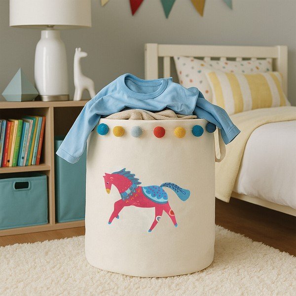 Cesta per giochi da bambino bianca in tessuto ø 38x48 cm Mimo Eclectic Horse – Premier Housewares-image-2