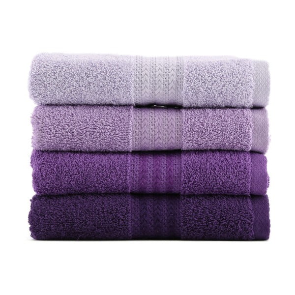 Set di 4 asciugamani in cotone viola, 50 x 90 cm Rainbow - Foutastic