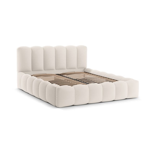 Letto matrimoniale imbottito color crema con contenitore con rete inclusa 200x200 cm Lupine – Micadoni 