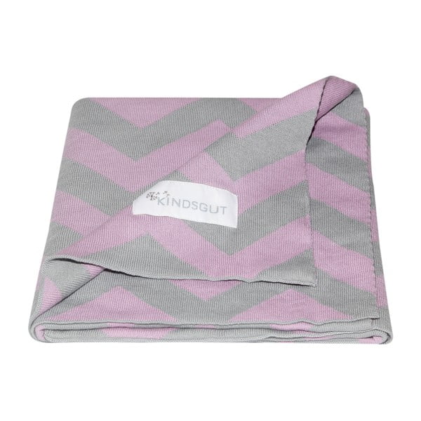 Coperta in cotone rosa-grigio Zigzag, 80 x 100 cm - Kindsgut