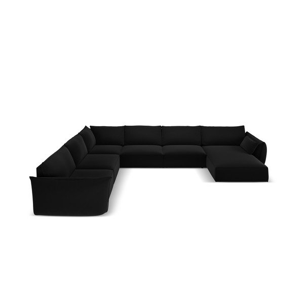 Divano angolare nero (con penisola a sinistra/a U) con rivestimento in velluto Vanda – Mazzini Sofas