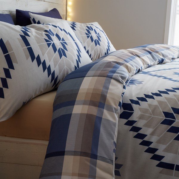 Biancheria da letto bianca e blu 200x135 cm Navajo - Catherine Lansfield-image-3