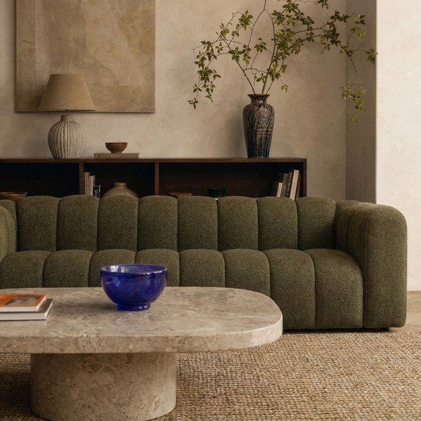 Divano verde con rivestimento in ciniglia 290 cm Lupine – Micadoni -image-4