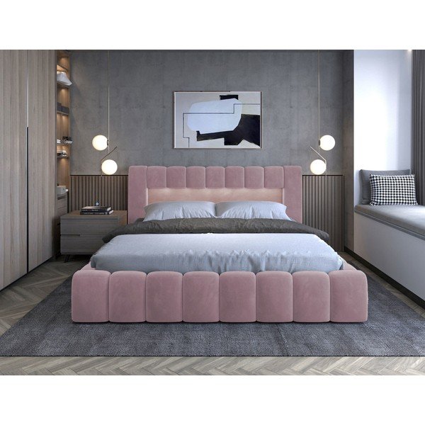 Letto matrimoniale imbottito rosa con contenitore con rete inclusa 180x200 cm Lamica – ELTAP-image-2