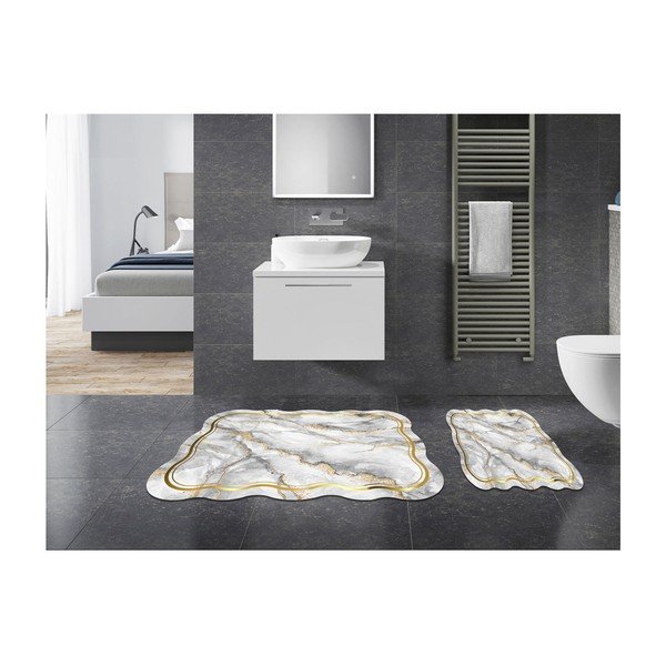 Set di tappetini per il bagno grigi/dorati 2 pz 60x100 cm – Foutastic-image-1
