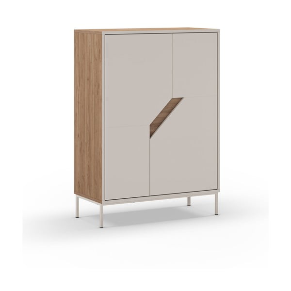 Cassettiera effetto rovere in colore crema-naturale 85x120x40 cm Lilou - Marckeric-image-2