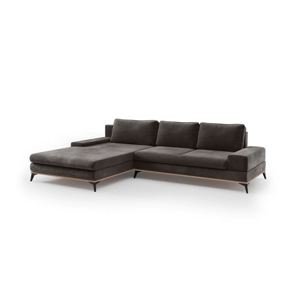 Divano letto angolare marrone scuro con rivestimento in velluto, angolo sinistro Astre - Windsor & Co Sofas-image-2