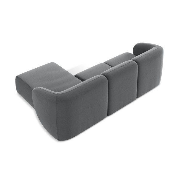 Divano angolare grigio (con penisola a destra/con chaise lounge) con rivestimento in velluto Lani – Makamii-image-4