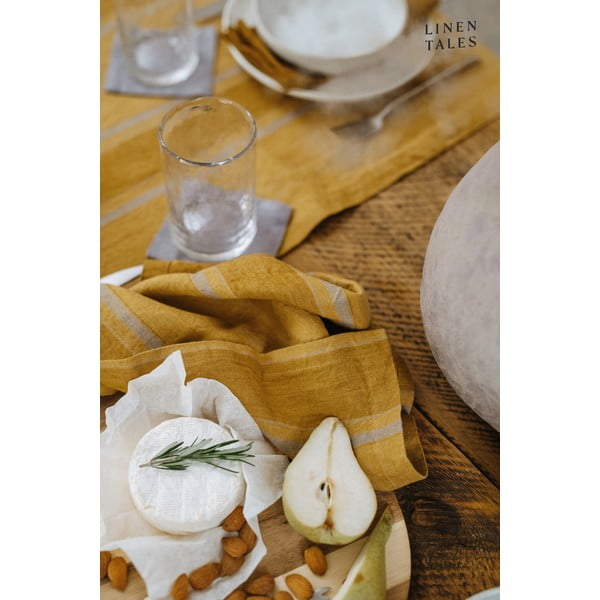 Tovaglia di lino 140x140 cm Amber Bronze Stripes - Linen Tales-image-3