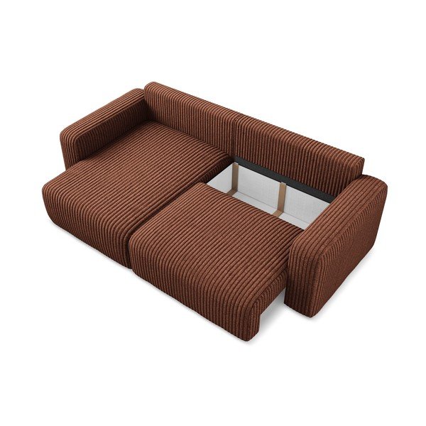 Divano angolare color terracotta allungabile/con contenitore (con penisola a sinistra/con chaise lounge) con rivestimento in velluto a coste Kona – Makamii-image-4