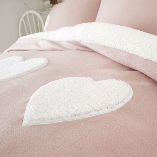 Biancheria da letto in pile rosa con motivo a cuore , 135 x 200 cm Cosy Heart - Catherine Lansfield-image-2