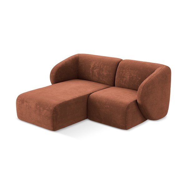 Divano angolare color terracotta (con penisola a sinistra/con chaise lounge) con rivestimento in ciniglia Lani – Makamii-image-2