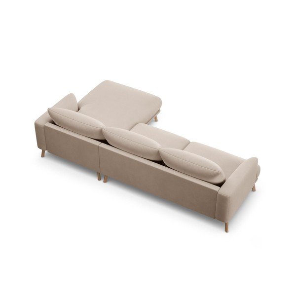 Divano angolare beige (con penisola a destra/con chaise lounge) con rivestimento in velluto Naomi – Micadoni -image-3
