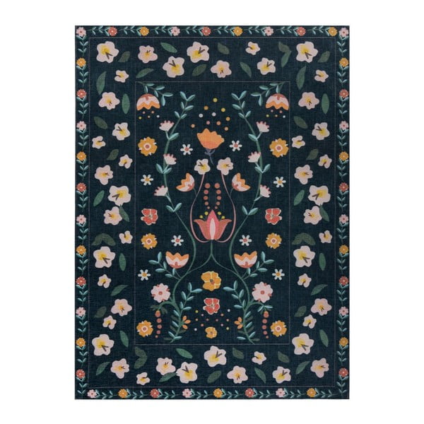 Tappeto lavabile blu scuro 170x240 cm MATCH NORDIC FLORAL - Flair Rugs