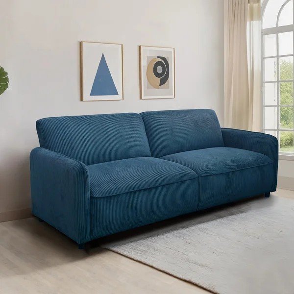 Divano blu reclinabile/allungabile con rivestimento in velluto a coste 209 cm Alicia – Støraa-image-1