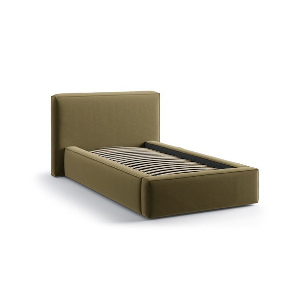 Letto singolo imbottito verde con contenitore con rete inclusa 90x200 cm Jodie – Micadoni -image-2