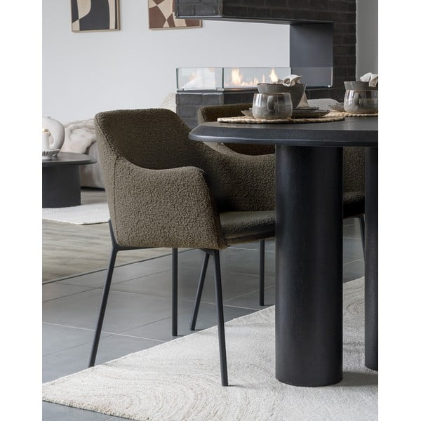 Sedia da pranzo marrone in imbottito con braccioli Melilla – House Nordic-image-1