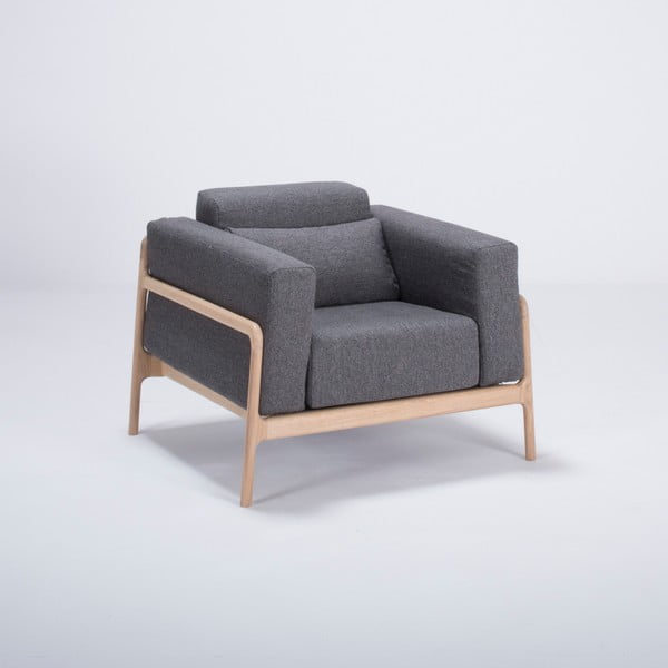 Poltrona in legno di quercia con seduta in tessuto grigio scuro Fawn - Gazzda-image-2