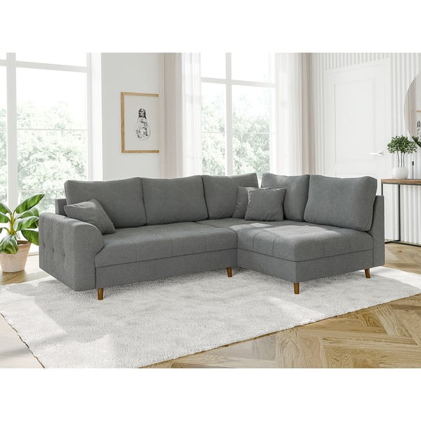 Divano angolare grigio (con penisola a destra/a L) con rivestimento in bouclé Ariella – Ropez-image-3