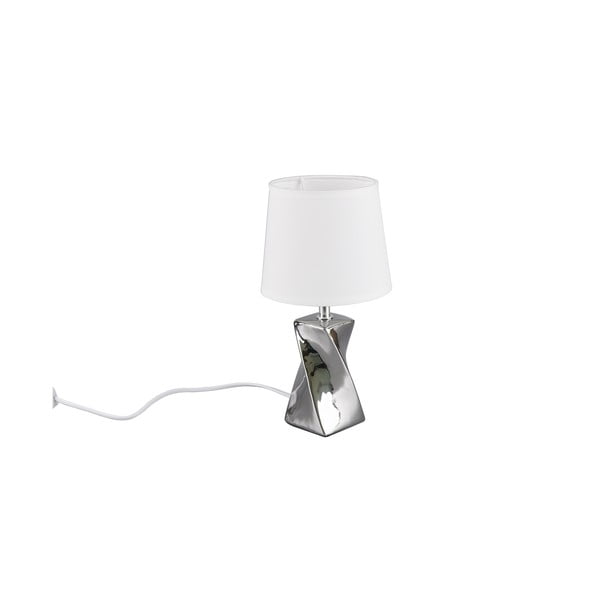 Lampada da tavolo argentata con paralume in tessuto (altezza totale 28 cm) Abeba – Trio