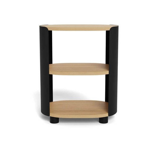 Comodino nero/di colore naturale con effetto rovere con ripiani Bowen – Actona-image-4