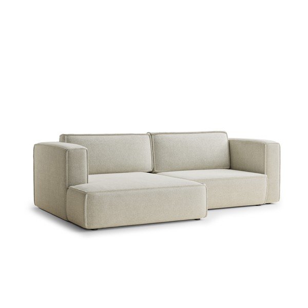 Divano angolare color crema allungabile/con contenitore (con penisola a sinistra/con chaise lounge) con rivestimento in ciniglia Velto – Maison de Rêve