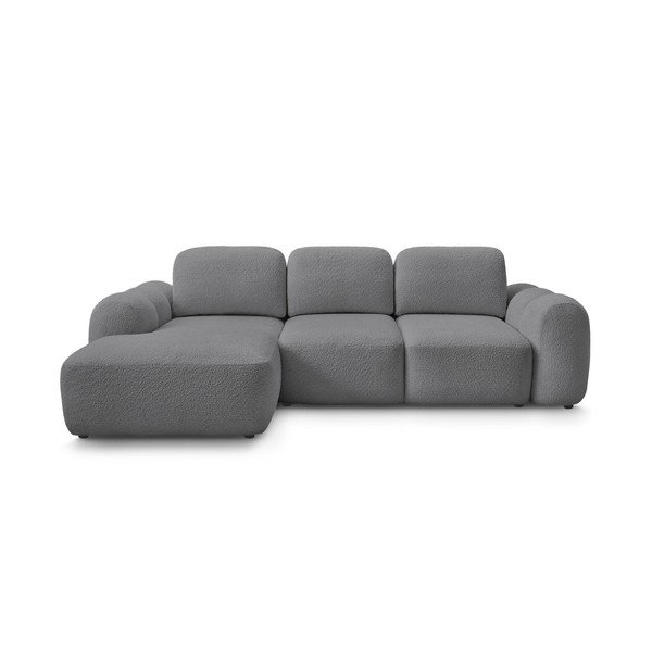 Divano angolare grigio allungabile/con contenitore (con penisola a sinistra/con chaise lounge) con rivestimento in bouclé Montaigne – Bobochic Paris
