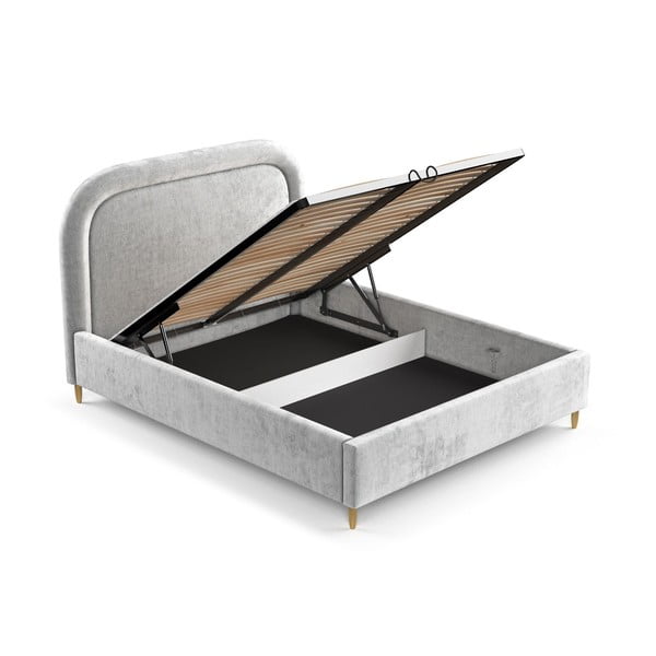 Letto matrimoniale imbottito grigio chiaro con spazio contenitivo e rete 180x200 cm Mija - Maison de Rêve-image-2