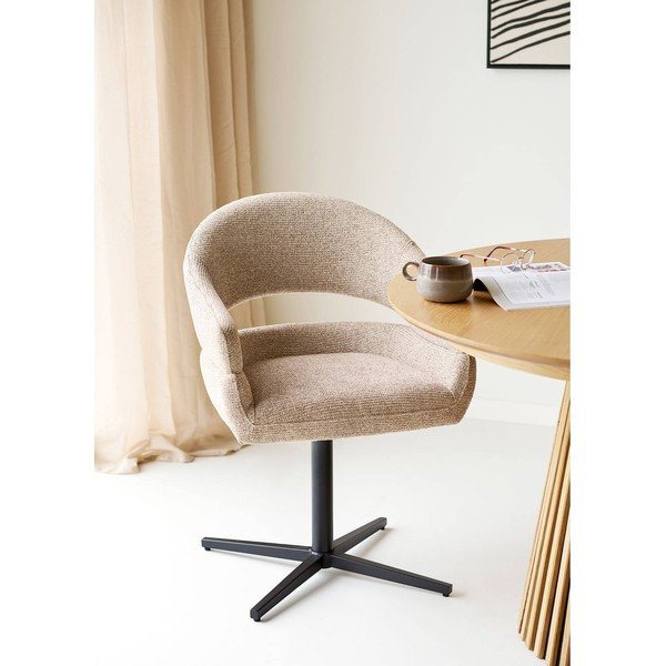 Sedia da pranzo beige in imbottito con braccioli Dover – House Nordic-image-1