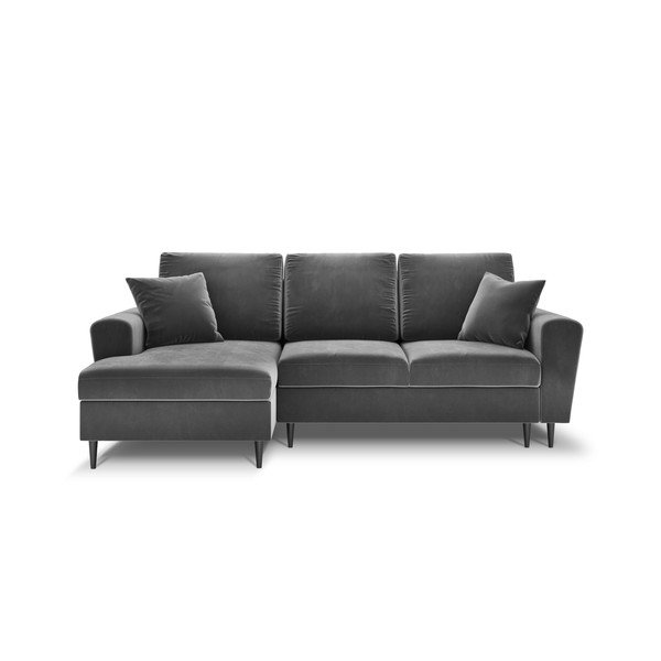 Divano angolare grigio chiaro allungabile e con contenitore (con penisola a sinistra/con chaise lounge) con rivestimento in velluto Kyoto – Cosmopolitan Design