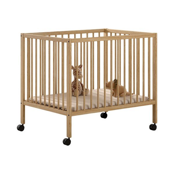 Lettino di colore naturale in faggio massiccio con altezza regolabile/con ruote 95x75 cm Dino – Vipack