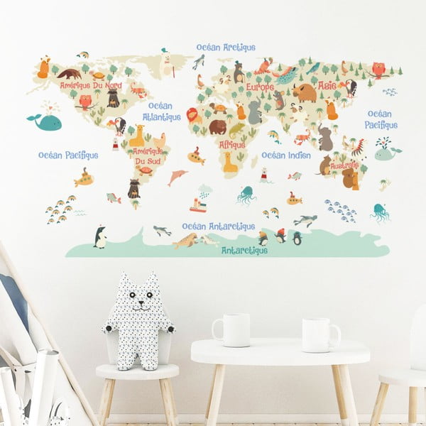 Mappa per bambini 130x130 cm Pastel World Map – Ambiance