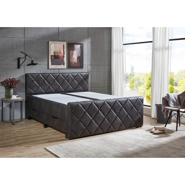 Letto boxspring nero con contenitore 180x200 cm Chester - Rojaplast-image-1