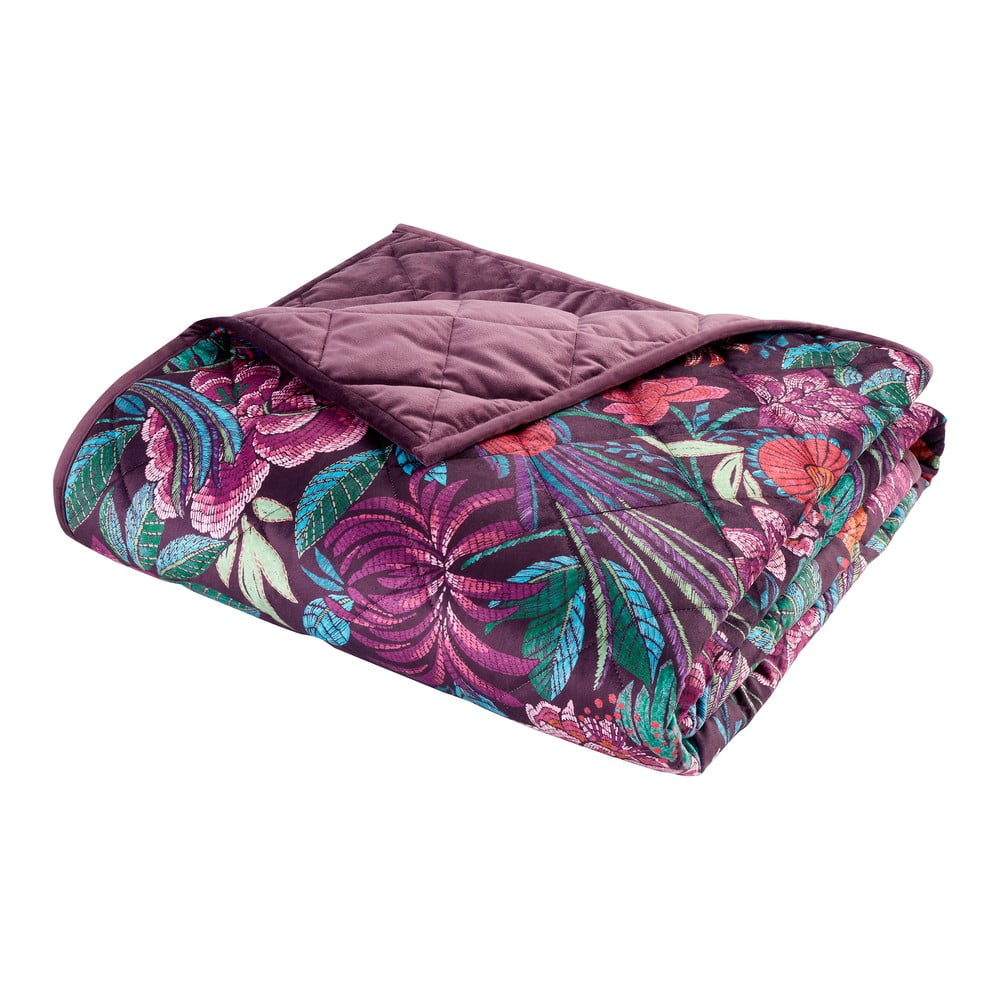 Copriletto viola in velluto con rivestimento trapuntato 220x230 cm Kate Floral – Catherine Lansfield | Copriletti