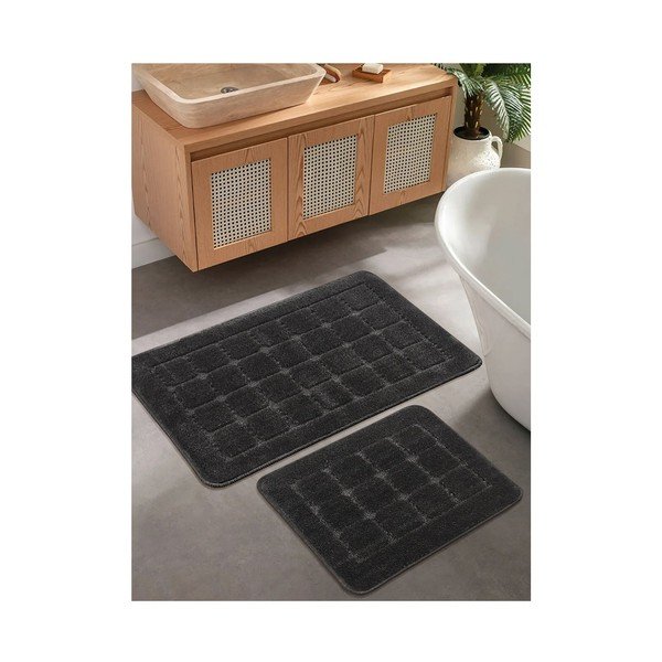 Set di tappetini per il bagno color antracite 2 pz 50x80 cm Kareli – Foutastic-image-1