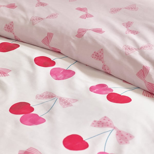 Set copripiumino e federa bianco e rosa per letto matrimoniale e per letto esteso 230x220 cm Cherries and Bows – Catherine Lansfield-image-4