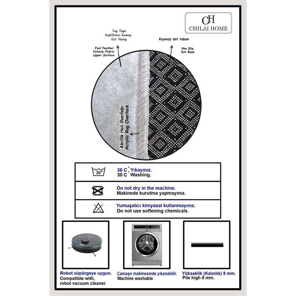 Set di tappetini per il bagno bianchi e neri 2 pz 60x100 cm Rasse – Foutastic-image-2