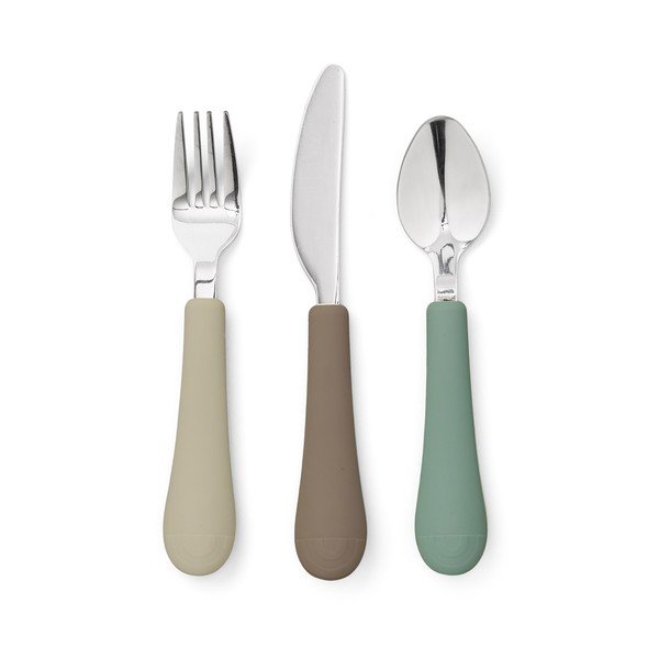 Posate per bambini marrone/beige in silicone 3 pz Olive Mix – Cam Cam Copenhagen