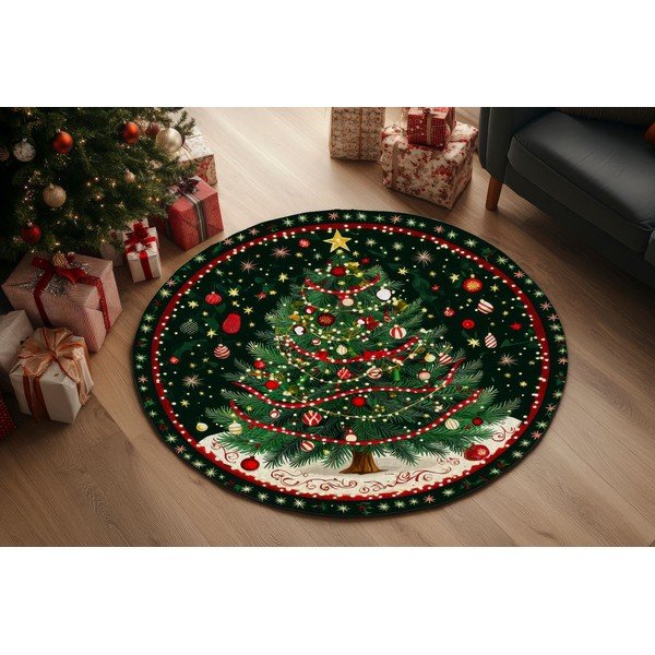 Tappeto rotondo verde a tema natalizio ø 120 cm – Conceptum Hypnose-image-1