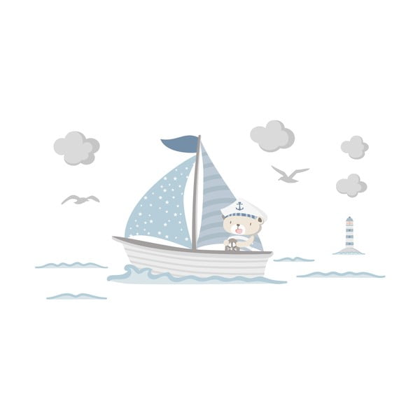 Adesivi murali blu per bambini Capitan Teddy - Ambiance-image-2